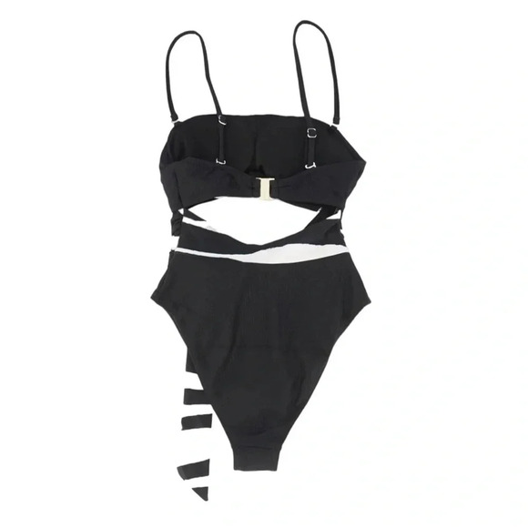 River Island Cut Out Tie Waist Bandeau One Piece Swimsuit Black Size 8 NWT - Picture 6 of 13